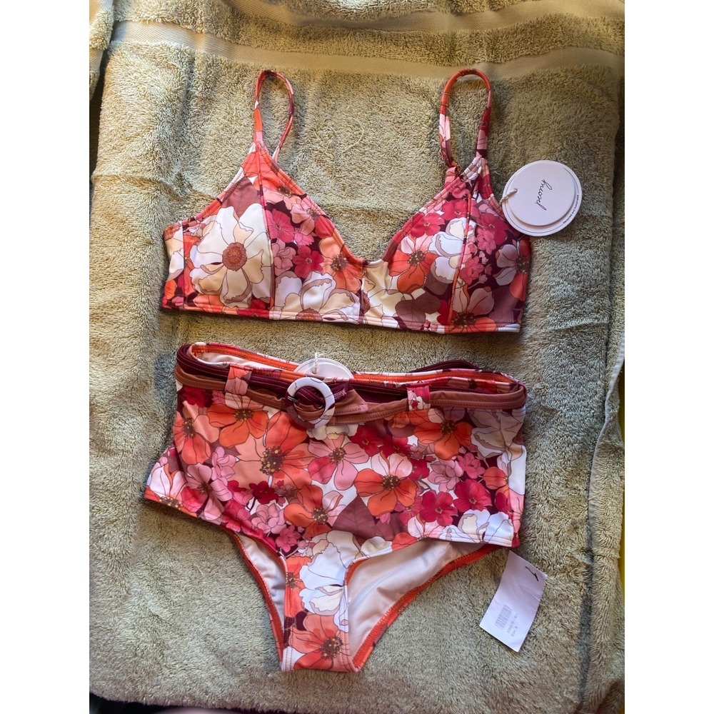 Peony High Waisted Bikini Set Retro V Neck Swimsuit mixed Size Bra 14 Brief 8